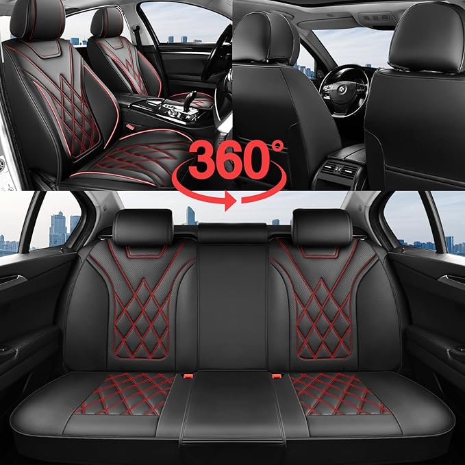 Santa Fe Seat Covers Custom Fit for Hyundai Santa Fe 2007-2026 (Only 5-Seat Version) - Full Set Premium Leather, Waterproof, All-Weather, Airbag Compatible, Car Seat Protectors (Redline)