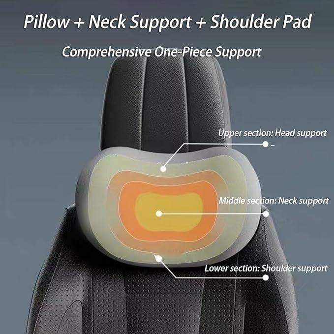 Car Lumbar Support Pillow and Car Neck Pillow Kit for Jaguar XJ 2000-2020 2021 2022 2023 2024 2025 2026, Car Seat Neck Back Rest Pillows, Ergonomic Car Seat Headrest & Lumbar Cushion,B Grey