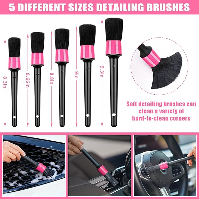 AUTODECO Car Cleaning Kit, Car Vacuum Interior Detailing Cleaner Kit with High Power Handheld Vacuum, Brush Set, Windshield Tool, Duster, Towels, Complete Car Care Tools for Women (Pink)