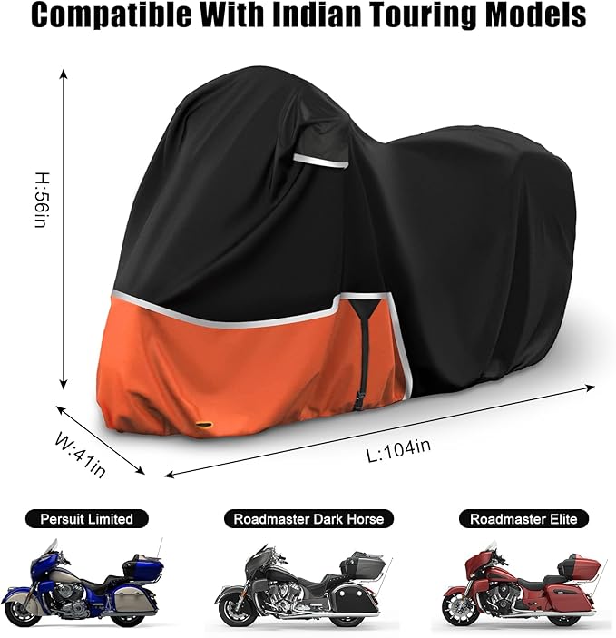 Waterproof Motorcycle Cover Replace for Indian Roadmaster and Pursuit, 420D Oxford Cloth Customized Motorcycle Cover for Snow Rain Dust Protection