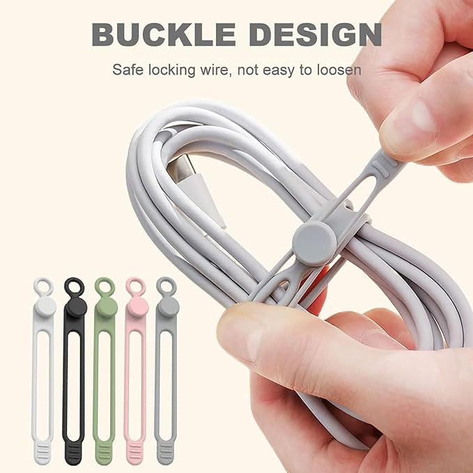 Data Cable Organizer, 2026 Upgrade Silicone Headphone Organizers, Silicone Cable Ties Reusable Cable Management Organizers Multipurpose Elastic Cord Organizer for Bundling and Fastening Cables (10Pcs)