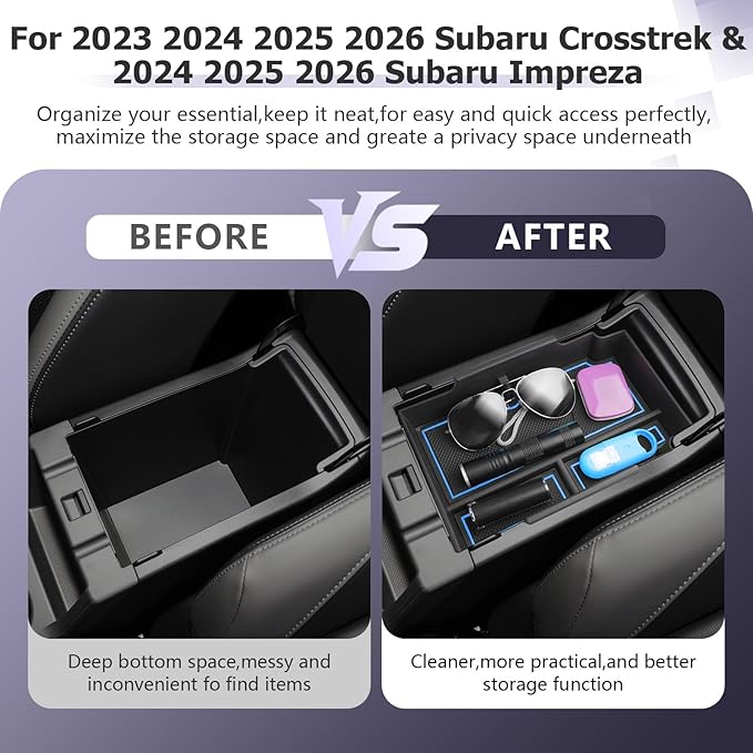 LUWU Center Console Organizer Compatible with Subaru Crosstrek & Impreza 2024-2026 Accessories Armrest Console Secondary Storage Box Insert Tray ABS Material with Coin Holder Blue