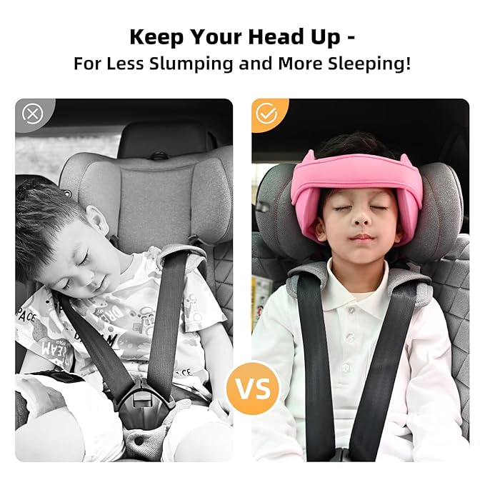 Toddler Car Seat Head Support Neck Pillow Strap - Kids and Baby Safety Neck Relief Head Support Band Sleep Strap with Adjustable Belt, Pink