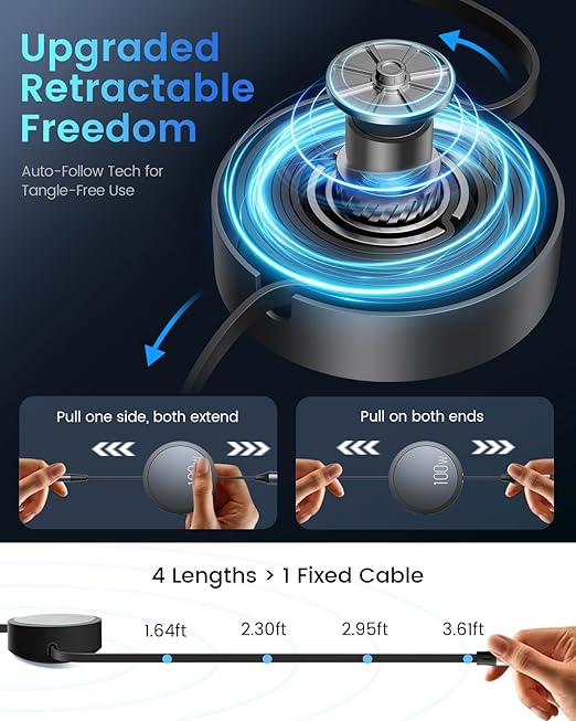 CAFELE 4-in-1 100W Retractable USB C Charging Cable with USB C/A to L/Type C 5A Fast Charging, Multi Charger Cord for Multiple Devices, Phone 17/16/15/14, Galaxy S24/S23, MBook, Pad (3.6ft)