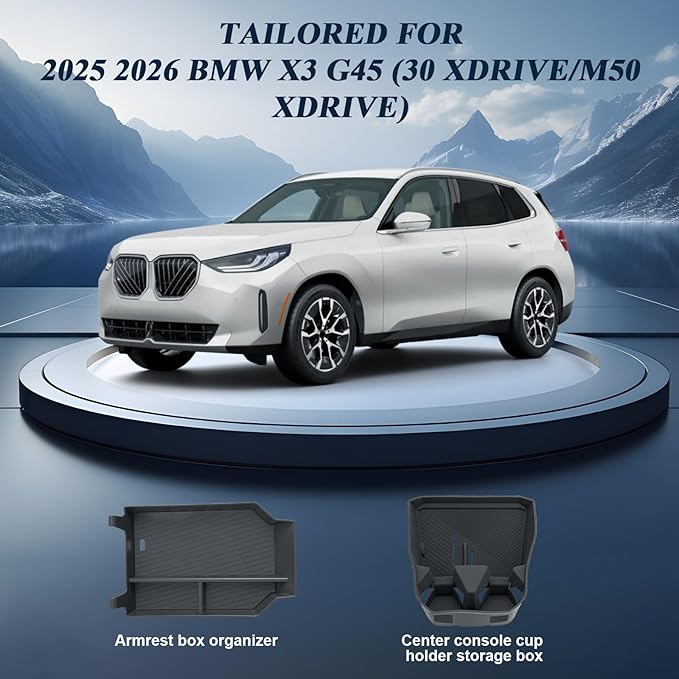 BIBIBO 2Packs 2025 2026 X3 G45 Center Console Organizer for 2025 2026 BMW X3 G45 (30 xDrive/M50 xDrive) Central Trays+ Insert Cup Holder Organizer 2026 BMW X3 G45 Accessories