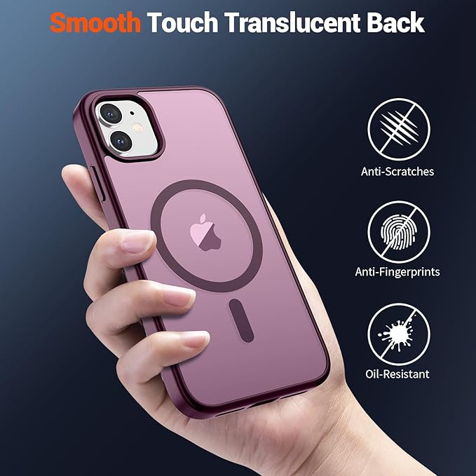 SUPFINE Magnetic for iPhone 11 Phone Case (Compatible with MagSafe)(Military Grade Drop Protection) Translucent Matte Shockproof Phone Case,Wine Red