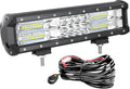 AUXTINGS 12 inch 180W LED Light Bar Triple Row Spot Flood Beam Off Road Lights Waterproof Work Light with Wiring Harness for Jeep Trucks SUV ATV UTV Boat Lights,DC 12V 24V