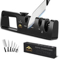 4-in-1 Knife Sharpener with Angle Guide, Adjustable Edge,3-Stage Coarse–Sharpen–Fine + Scissors Slot, Non-Slip Base & Ergonomic Handle for Kitchen Knives,Square Black