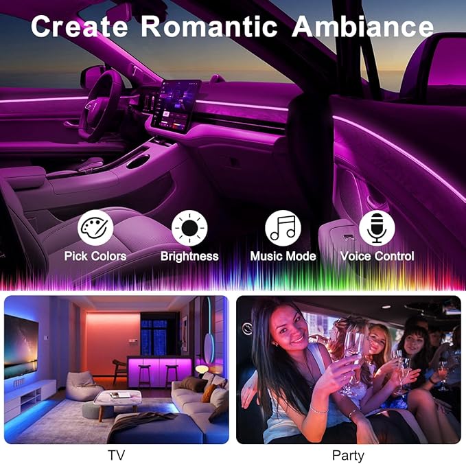 Interior Car LED Strip Lights APP Control, 5 in 1 RGB 16 Million Colors Ambient Lighting Kit with 275 inches Fiber Optic, Music Mode Inside Car Lighting Decoration