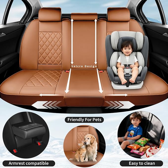 Fit Tucson Car Seat Covers Compatible with Hyundai Tucson 2010-2026, Premium Leather Breathable, Wear Resistant, Airbag Compatible, All-Weather Protection & Full Coverage, 2 Front Seat Brown