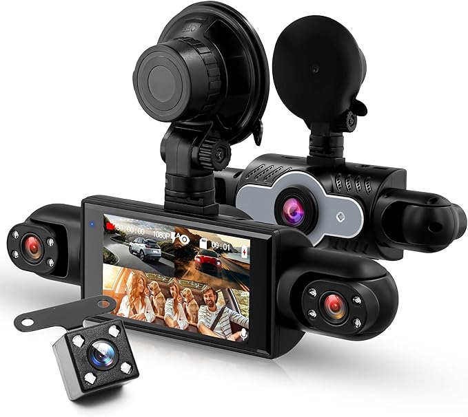 360°Dash Cam Front and Rear Inside Left Right, 4 Channel FHD 1080P Dash Cam for Cars,3 Inch Dashcams with Night Vision, Loop Recording, Motion Detection, 24H Parking Mode Monitor,Reverse View