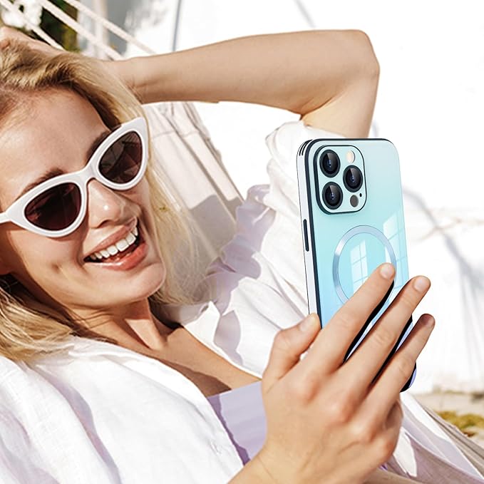 Guppy Compatible with iPhone 16 Pro Case Magnetic, with Full Camera Lens Protector [Compatible with MagSafe] Scratch Resistant Gradient Glass Back Cover Phone Case-Blue