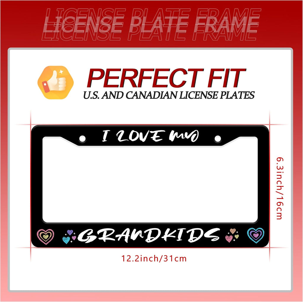 Personalized License Plate Frame I Love My Grandkids Stainless Steel Accessory Family License Plate Holder Funny Car Decorative 2 Holes Fits Us Standard License Plates 12.2 X 6.3 in for Men Women