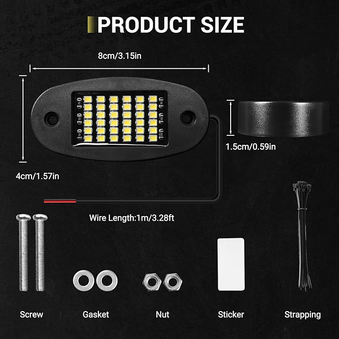 Hovano 12 Pods White Rock Lights 6000K Pure White 36 LEDs SMD Chips Super Bright Neon Underglow Light IP68 Waterproof for Pickup Trucks SUV UTV ATV RZR Car Boats (White)
