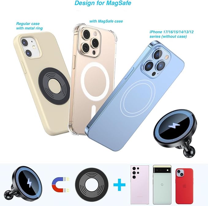 Magnetic Wireless Charging Phone Holder with 20mm Ball Mount for MagSafe Charge, [Heavy-Duty] 20mm Ball for MagSafe Charger Compatible with Bulletpoint Mounting Solutions