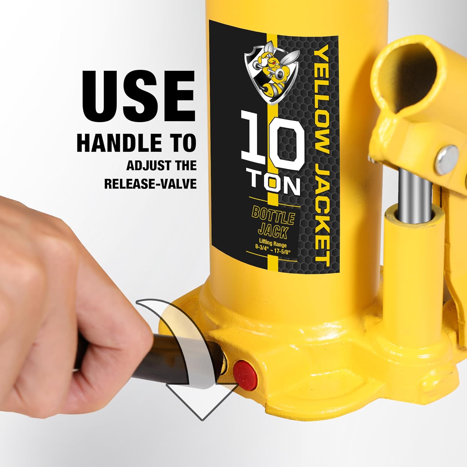 YELLOW JACKET 10 Ton Muti-Directional Welded Bottle Jack (20,000lb), Horizontal Bottle Jacks Use for Car, Pickup, Truck, RV, Auto Repair, Hydraulic Bottle Jack, Yellow