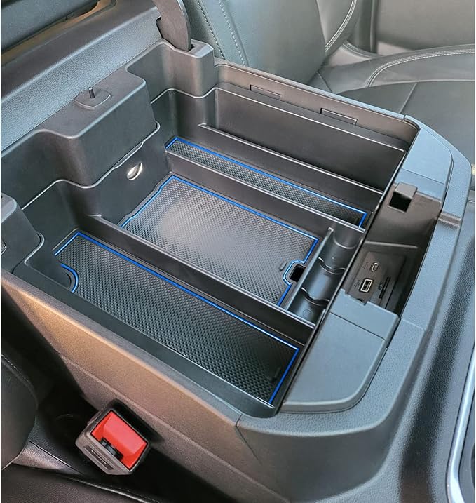 TOPINSTALL Blue Center Console Organizer Compatible with Chevy Silverado/Sierra 1500 2019-2022 and 2020-2023 Silverado/Sierra 2500HD 3500HD, Full-Size Tray (Full Console w/Bucket Seats ONLY)
