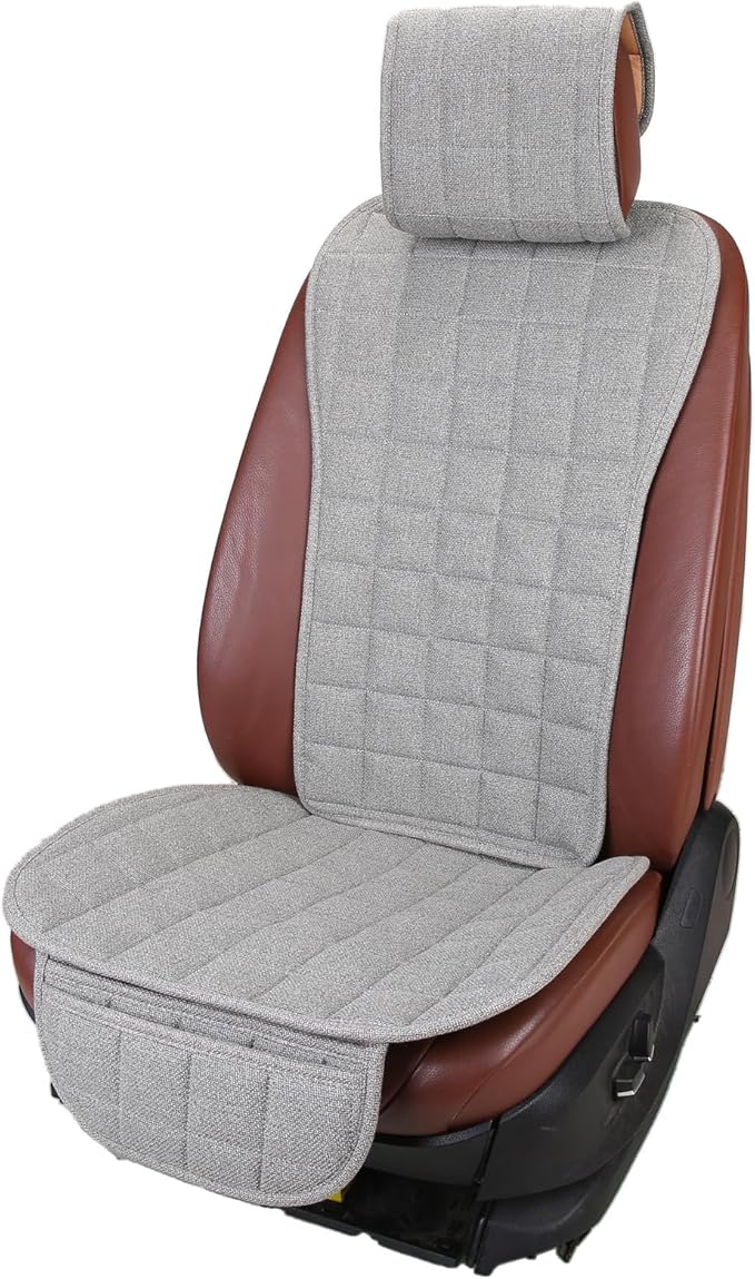 Suninbox Car Seat Covers Front Seat Only,Cloth Car Seat Covers,Linen Car Seat Protector Universal Fits Most Automotive,Vans,SUVs,Trucks Gray