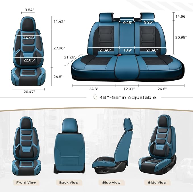 Coverado Car Seat Covers, Front Covers for Cars, Car Seat Cover Front Seats, Automotive Seat Cover, Waterproof, Leather Car Seat Cushion, Universal Interior Covers Seat Protectors for Most Cars Blue