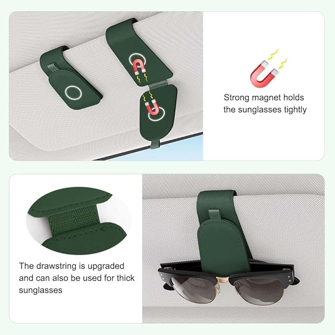 Sotfamily Sunglass Holder for Car Visor, Suede Cloth Magnetic Sunglass Organizer for Car Accessories, 2 Packs, Grass Green