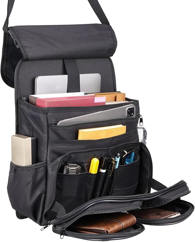 Tsumbay 2-in-1 Car Seat Organizer for Front Seat, Hanging Car Organizer with Laptop Compartment, Tablet Holder & Adjustable Shoulder Strap, Heavy-Duty Oxford Leather Office Organizer for SUV,Truck,Van
