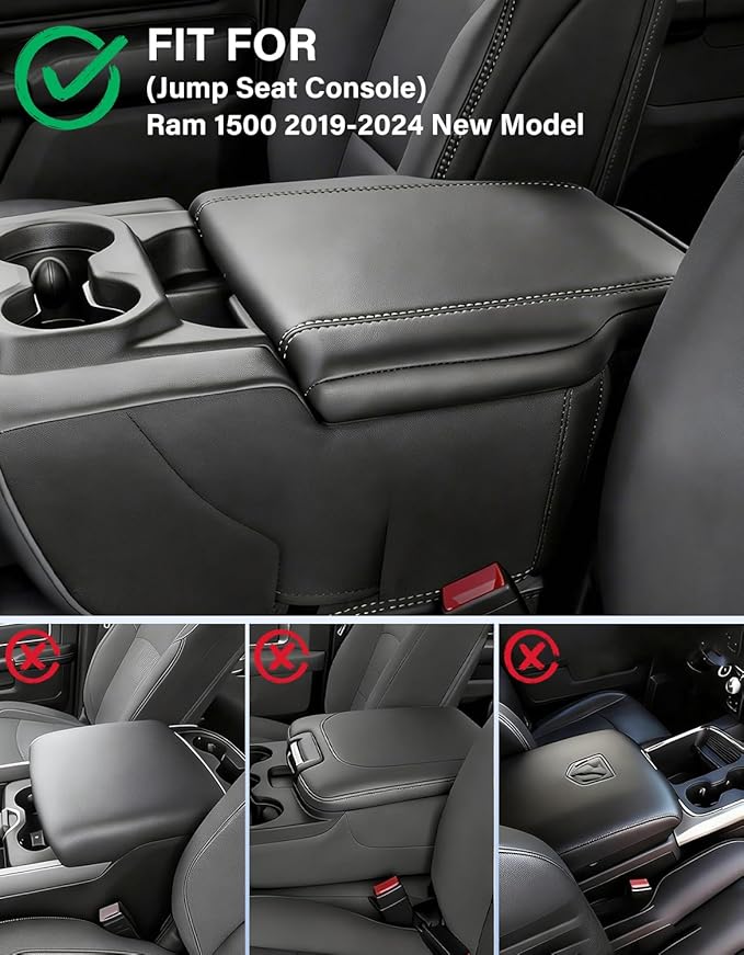 Center Console Cover for Dodge Ram 1500 2019-2025 New Model, Middle Console Lid Armrest Protector, Anti-Scratch, Black (Fits Jump Seat Console)