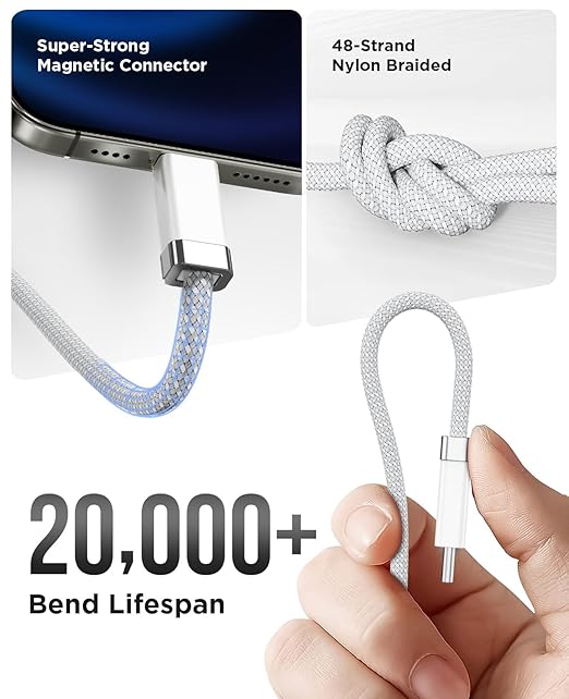 Magtame StayCable USB C to C Cable with Magnetic Organizer Holder 3.3FT, 60W Fast Charging Braid Type-C Charger Cord, for iPhone 16/15 Laptop Car Desk Nightstand Cable Management Original Design