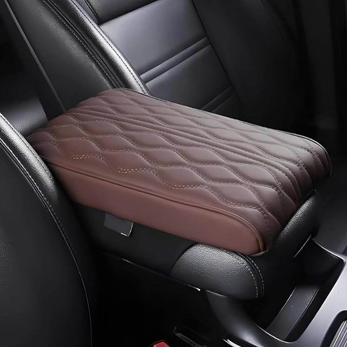 Leather Car Armrest Box Pad, 2026 New Upgrade Waterproof Universal Memory Cotton Armrest Box Pad, Center Console Lid, Car Center Console Cover for Most Vehicle, Car Accessories (Brown)