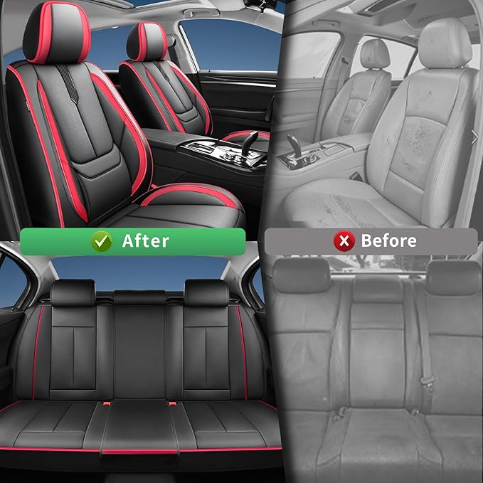 Fit Crosstrek Car Seat Covers for Subaru Crosstrek 2016-2025 2026-Upgraded Premium Waterproof & Breathable Leather,Airbag Compatible,All-Weather Seat Cushion Protector,Full Set,Black-Red