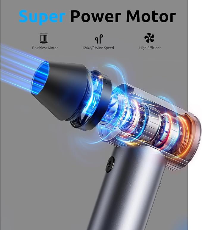 COSANO Full-Metal Jet Dry Mini Blower – 300,000 RPM Electric Air Duster – Rechargeable Compressed Air Blower – High-Power Air Duster with 3 Speeds & 4 Nozzles for Keyboards, Car and Outdoors Cleaning