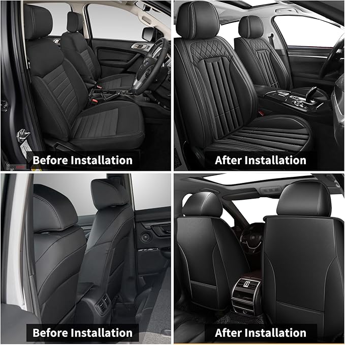 Car Seat Covers Fit for Kia Sorento 2007-2023 2024 2025: Front Set Waterproof Leather Vehicle Seat Cushion Luxury Automotive Protector Easy to Install(2 Seats, Black)