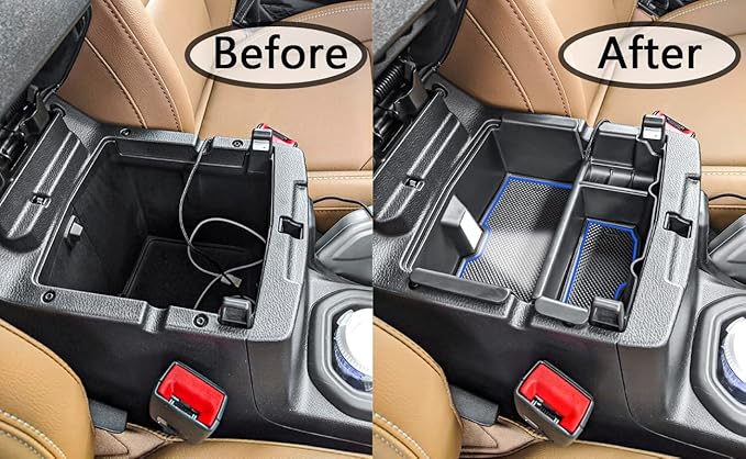 TACOBRO Center Console Organizer Compatible with Jeep Wrangler JL & JLU 2018 2019-2024 2025 2026 Accessories, Gladiator JT Truck 2020 2021 2022 2023-2026 Insert Tray Armrest Storage Box, Blue