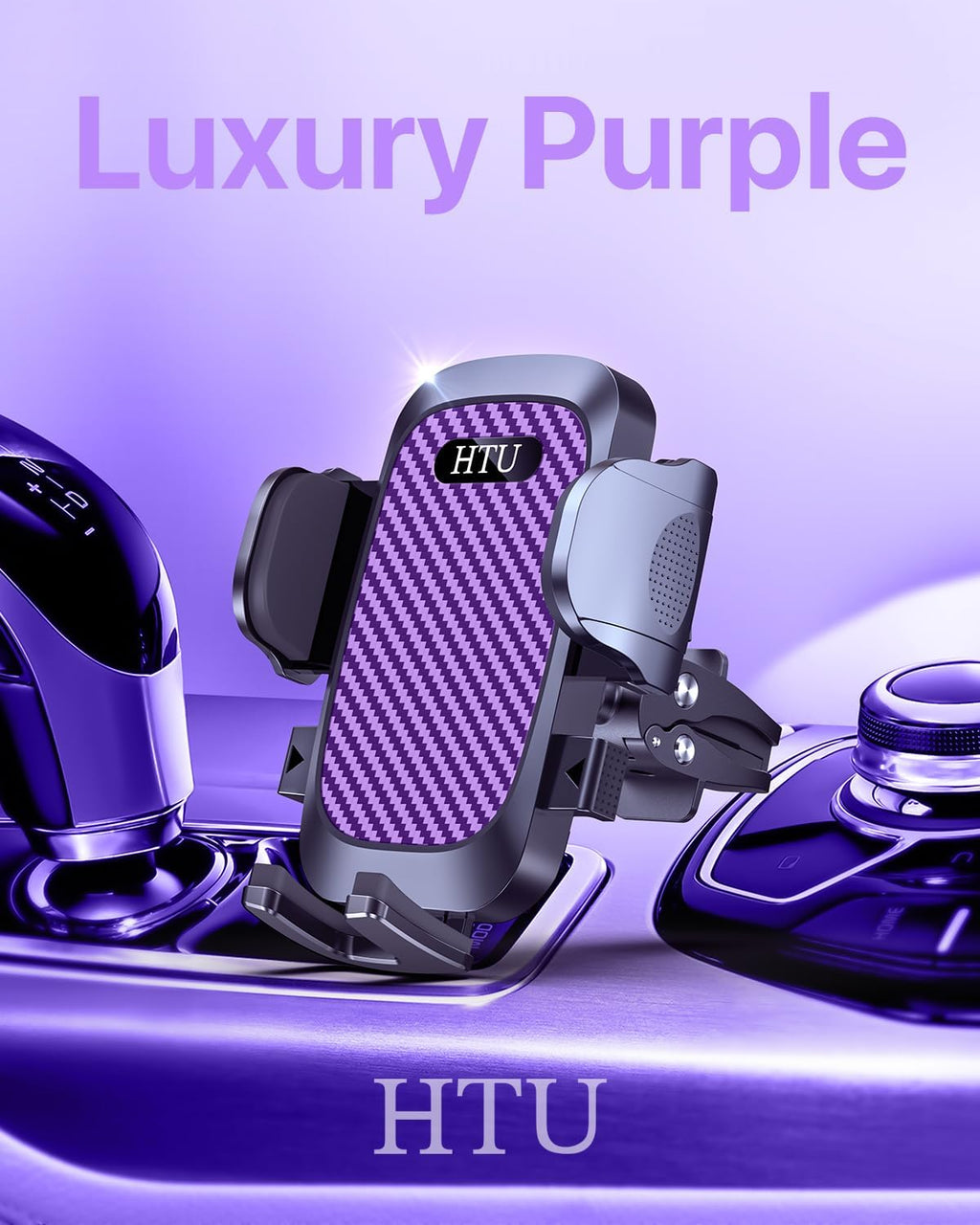 HTU 2025 Best Car Phone Holder 【Ultimate 5-in-1 & Upgraded 100+LBS Strongest Suction】【True Military-Grade & Safety Cert】 360° Windshield Dashboard Vent Mount Stand for iPhone Android & Truck, Purple