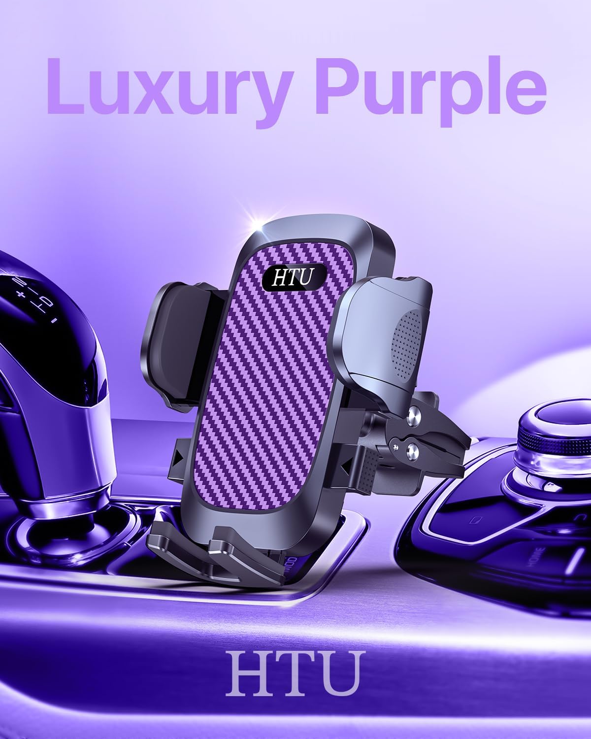 HTU 2025 Best Car Phone Holder 【Ultimate 5-in-1 & Upgraded 100+LBS Strongest Suction】【True Military-Grade & Safety Cert】 360° Windshield Dashboard Vent Mount Stand for iPhone Android & Truck, Purple