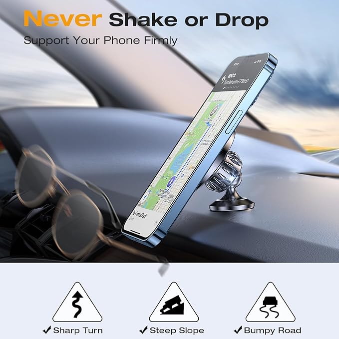 Romuto for MagSafe Car Mount【2800gf Strongest Magnetic】Magnetic Phone Holder for Car Dash【360° Adjustable】3 IN 1 Car Phone Holder Mount Magnetic Car Mount for iPhone 17 Pro Max Air 16 15 Magsafe Case