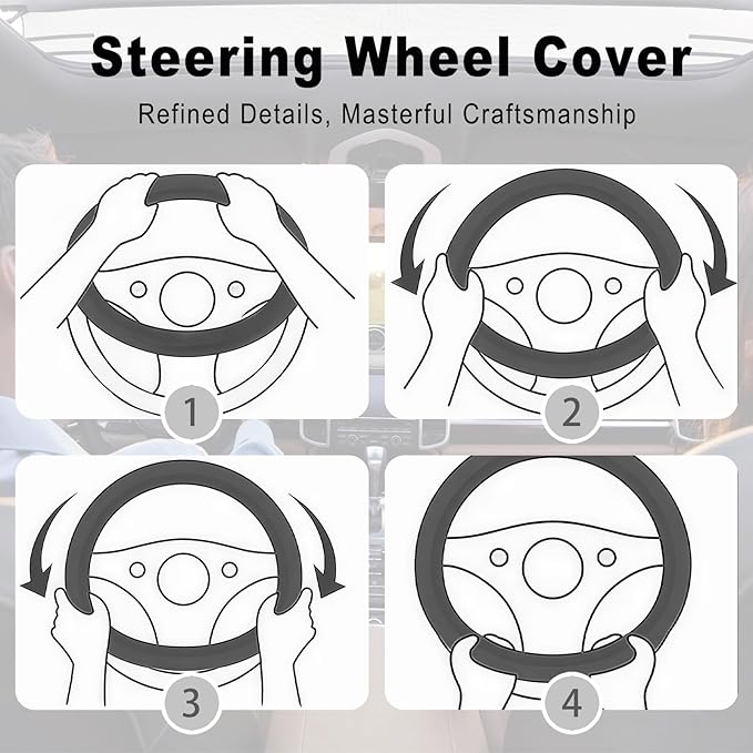 Car Steering Wheel Cover Black, Non-Slip Wear-Resistant Carbon Fiber Steering Wheel Cover, Breathable Drilled O-Type Leather Sleeve, Universal Car Interior Accessories for Most Vehicle