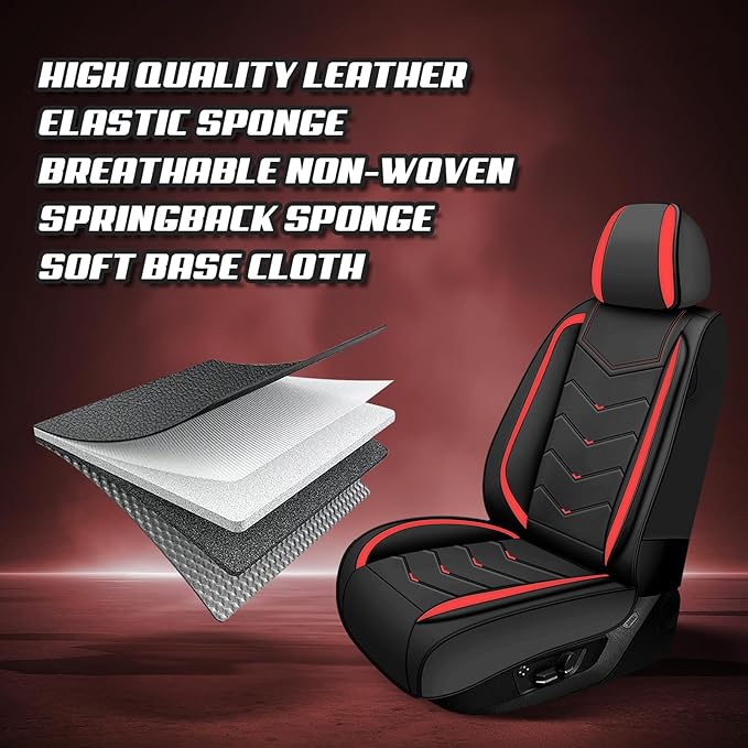 Car Seat Covers for KIA Sedona 2003-2021, Premium Nappa Leather Car Seat Cover, Stylish Sport Seat Covers， Automobile Seat Cover Sets.(Luxury 5 Seats/Black Red)