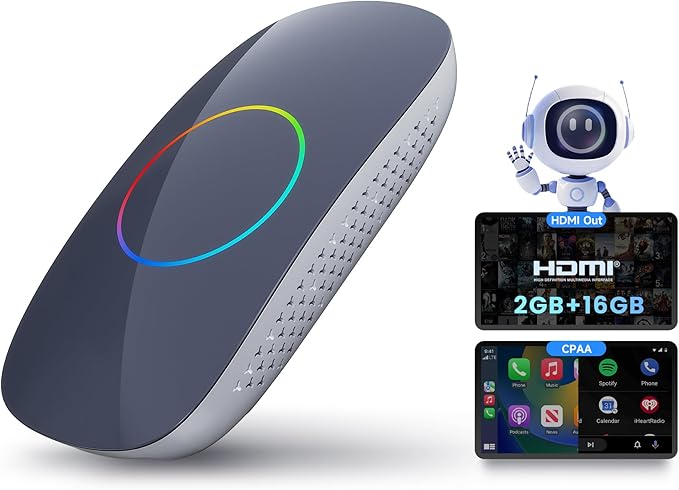 Magic Box - AI Box CarPlay Android Auto Wireless 2GB+16GB, Support YouTube, Netflix, Prime Video, Disney+, Spotify w/HDMI Output, Dual Wi-Fi & BT (5.4 & 4.2), USB Playback, AI-Powered