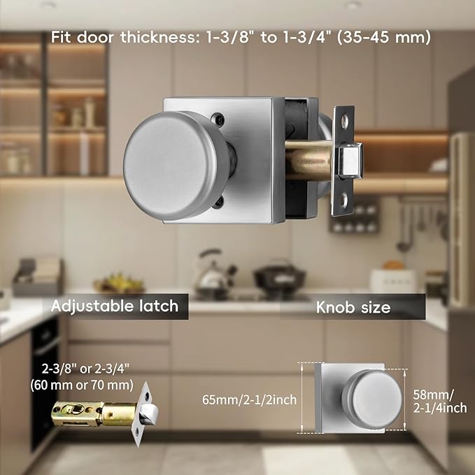 6 Pack Brushed Nickel Door Knobs Interior, Pismo Doorknob with Square Rosette for Hall