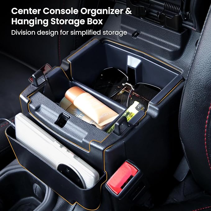 BANKKY 5PCS Center Console Organizer for 2024 2025 Jeep Wrangler JL JLU 4XE and Gladiator JT Accessories, Gear Shift Storage Tray, Hanging Storage Box, Armrest Hidden Box, Passenger Side Grab Bar Tray