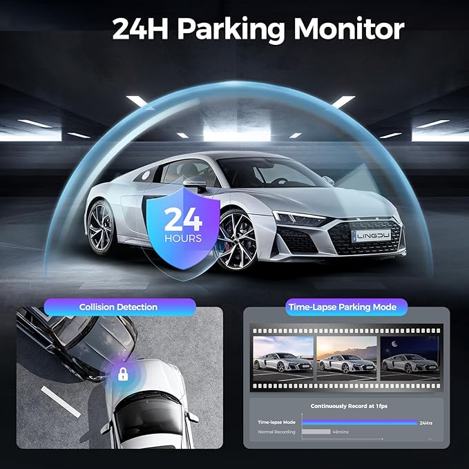 LD02 5K 5G WiFi Dash Cam with Free 64GB SD Card, 3" IPS Screen 150° WDR IR Night Vision 24H Parking Mode Dashcam for Car, Build-in GPS G-Sensor