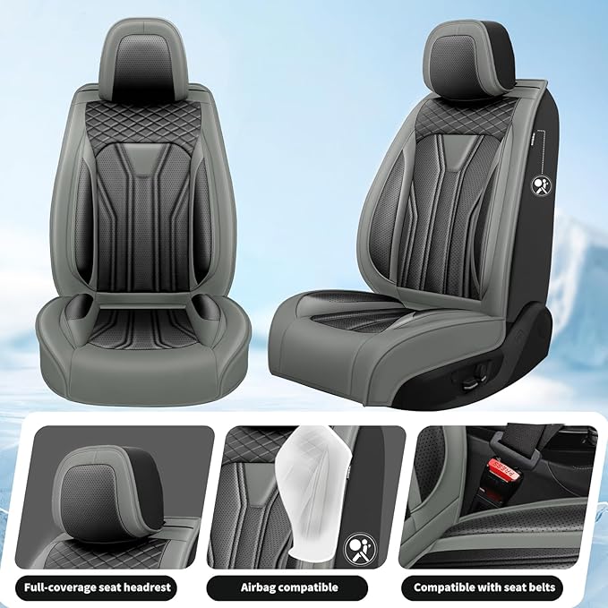 Fit Sonata Car Seat Covers Premium Leather for Hyundai Sonata 2007-2025 2026. Waterproof， Breathable, Scratch-Resistant & All-Weather Seat Cushion Protector（Full Set,Gray&Black