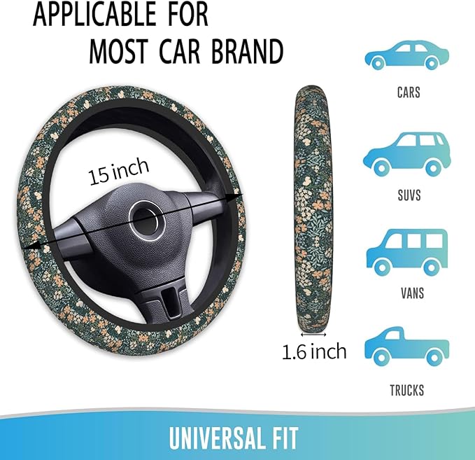 Elastic Steering Wheel Cover Car Accessories Cute Universal 15 Inch Absorbing Sweat Non-Slip Breathable for Woman - Flower