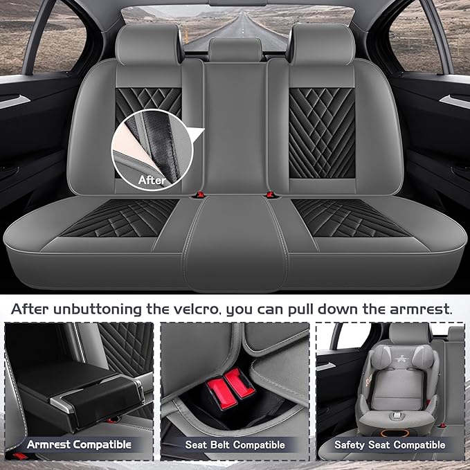 Truck Seat Covers for Ford Ranger 2019-2026, Waterproof Premium Leather Full Coverage Car Seat Cover, Muscle Sport Style Auto Interior Seat Cover Sets (Full Set/Gray Black)
