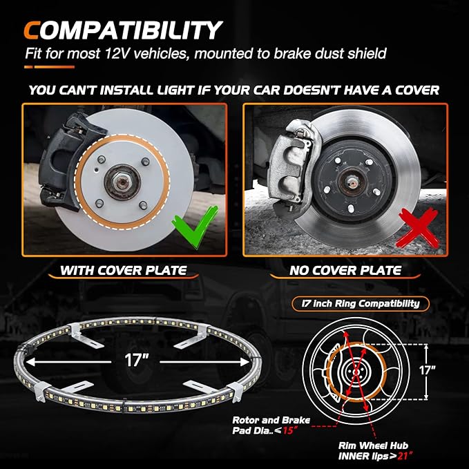 Nilight 4PCS 17inch Double Row LED Wheel Ring Lights Pure White with Wiring Harness Kit Rocker Switch Control Dual Row for Car Van SUV Truck