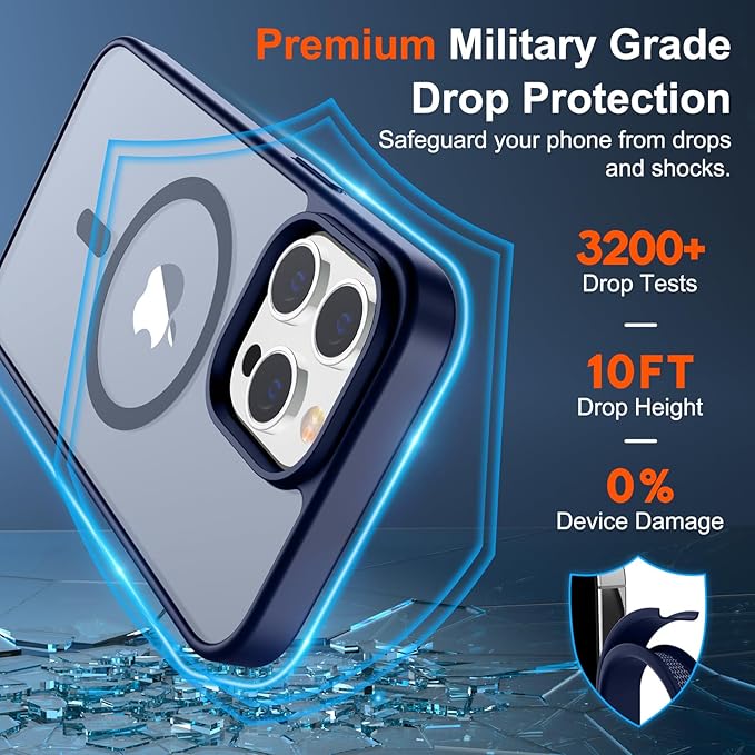 SUPFINE Magnetic for iPhone 14 Pro Case (Compatible with MagSafe) (Military Grade Drop Protection) Translucent Matte Shockproof Phone Case,Navy Blue