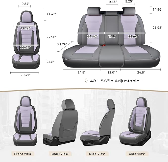 Coverado Car Seat Covers Front, Seat Covers for Cars, Waterproof 2-Pack Car Seat Cushions, Leather Carseat Seat Protectors, Universal Seat Covers Fit for Most Sedans SUV Pick-up Trucks(Gray&Purple)