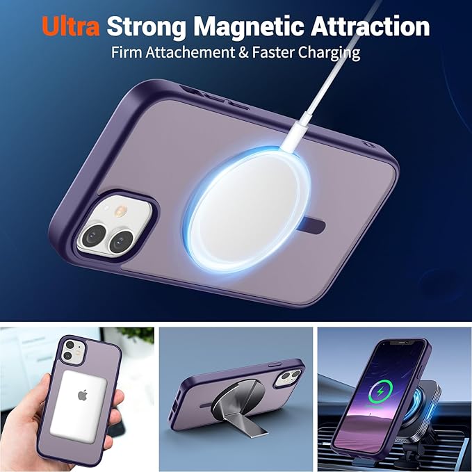 SUPFINE Magnetic for iPhone 12 Case/iPhone 12 Pro Case (Compatible with MagSafe)(Military Grade Drop Protection) Translucent Matte Shockproof Phone Cover,Dark Purple