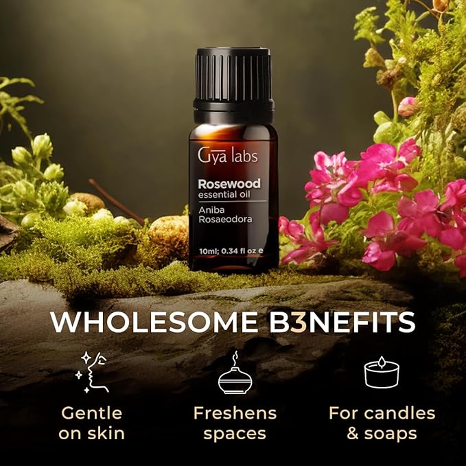 100% Pure Rosewood Essential Oil - 0.34 Fl Oz - Rosewood Oil for Hair, Skin, Diffuser, Aromatherapy & DIY Candle Making Scent