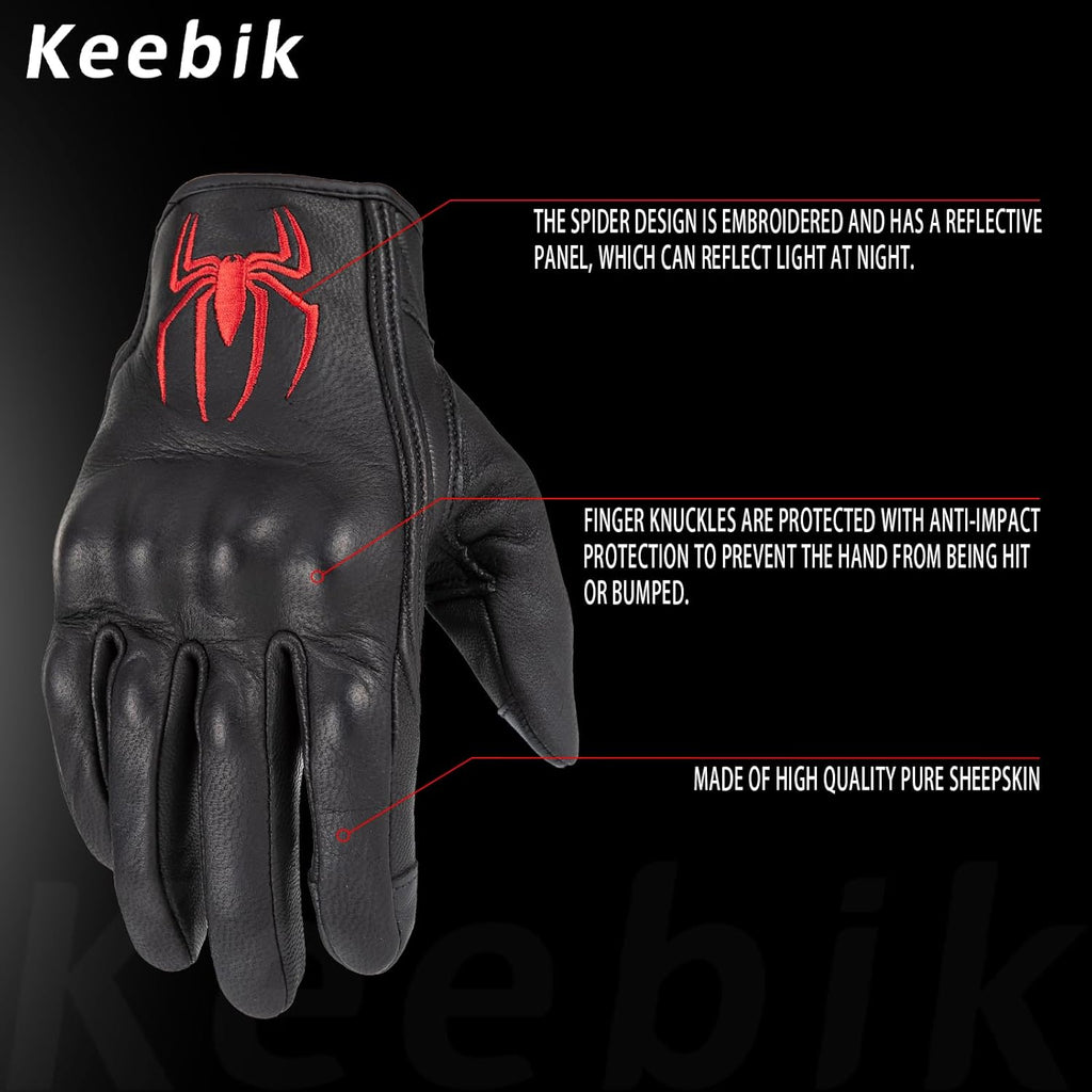Goatskin Leather Motorcycle Motorbike Powersports Racing Gloves Reflective Skull Touchscreen for Men and Women Model